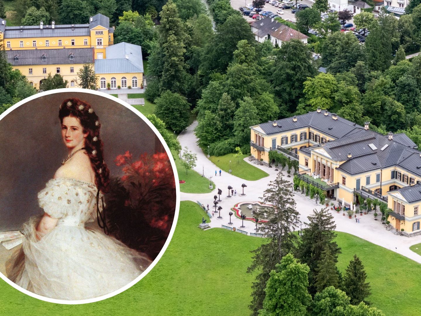 Ein Bild von Sisis "Mystery Dress" wird in der Kaiservilla Bad Ischl präsentiert.