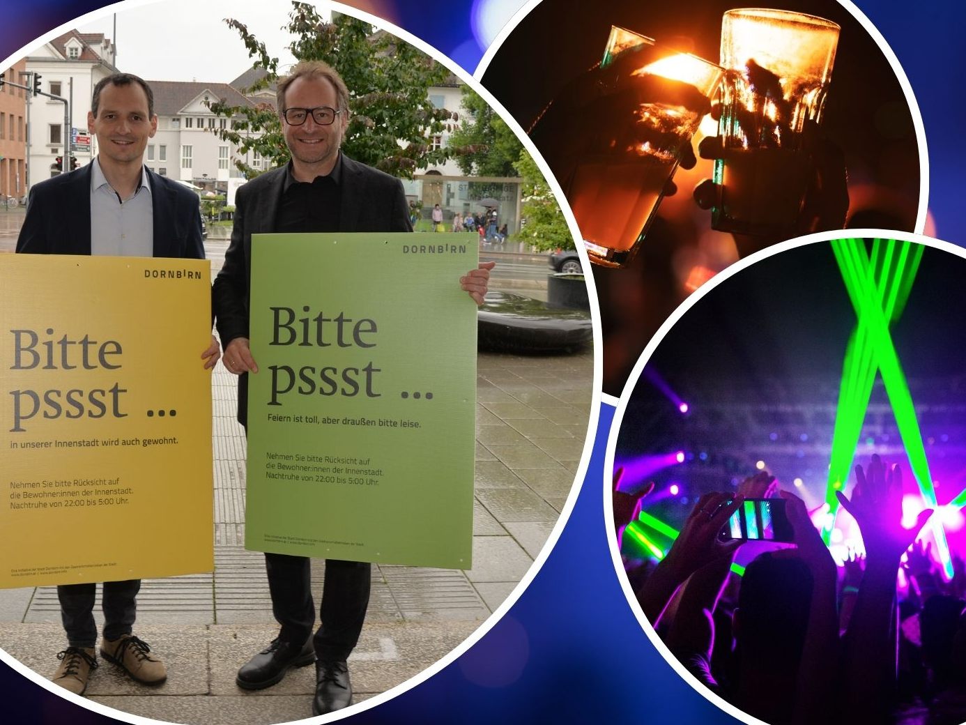 Die Stadt Dornbirn startet eine neue Kampagne zur nächtlichen Lärmbelastung in der Innenstadt. Die Stadt Dornbirn startet eine neue Kampagne zur nächtlichen Lärmbelastung in der Innenstadt.
