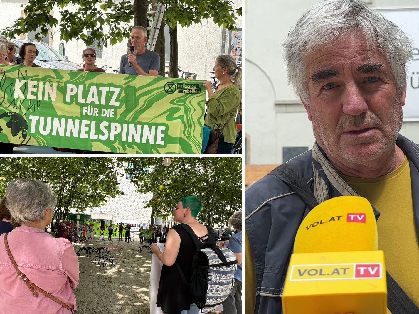 Eine Mahnwache in Bregenz hatte erneut die Tunnelspinne zum Thema.