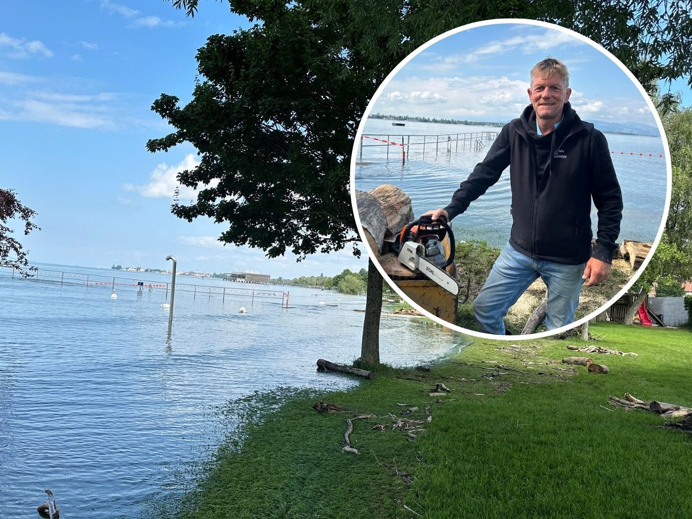 Das Strandbad in Lochau hat trotz Hochwasser geöffnet.
