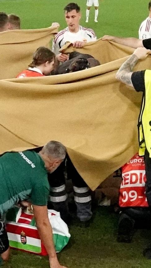 Der Ungarische Stürmer musste Minutenlang am Platz behandelt werden.