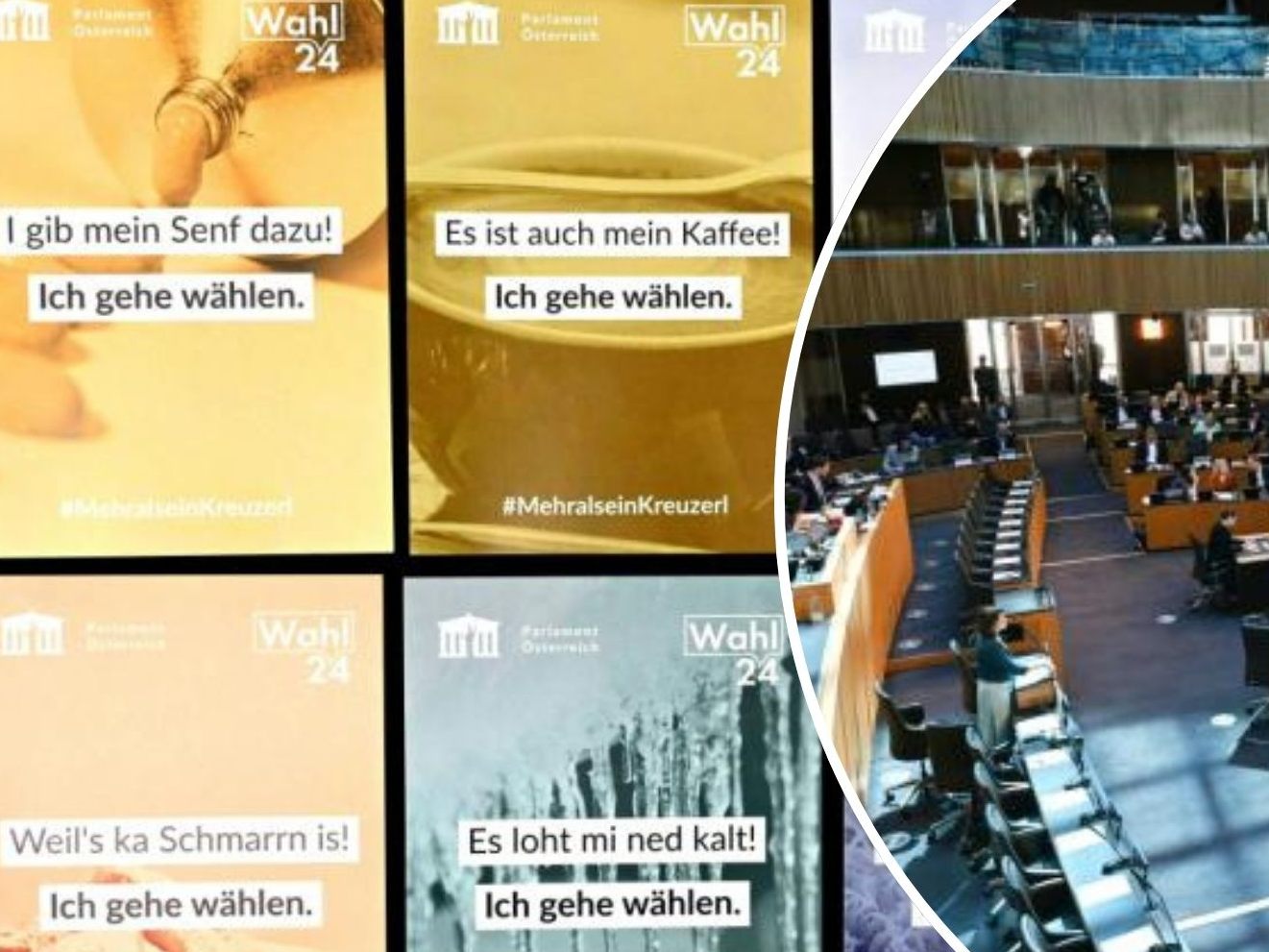 Das Parlament macht schon für auf die Nationalratswahl im September aufmerksam. Das Parlament macht schon für auf die Nationalratswahl im September aufmerksam.