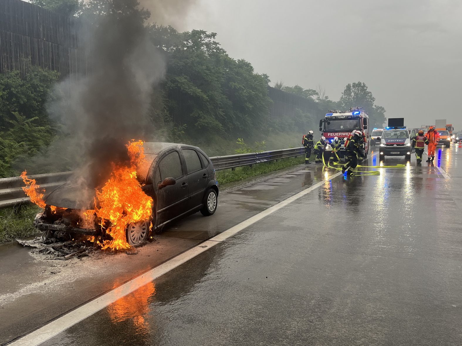 Der Lenker konnte sich aus dem brennenden Fahrzeug retten.
