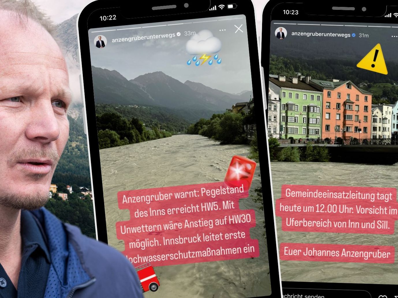 Angesichts eines bereits Hochwasser führenden Inn und erwarteten schweren Unwettern Freitagnachmittag hat die Tiroler Landeshauptstadt Innsbruck Hochwasserschutzmaßnahmen eingeleitet.