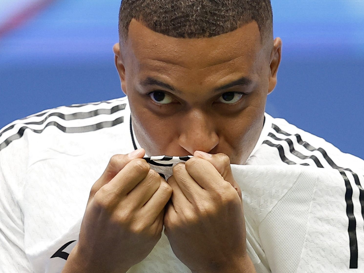 Mbappe bei seiner Präsentation in Madrid. Mbappe bei seiner Präsentation in Madrid.