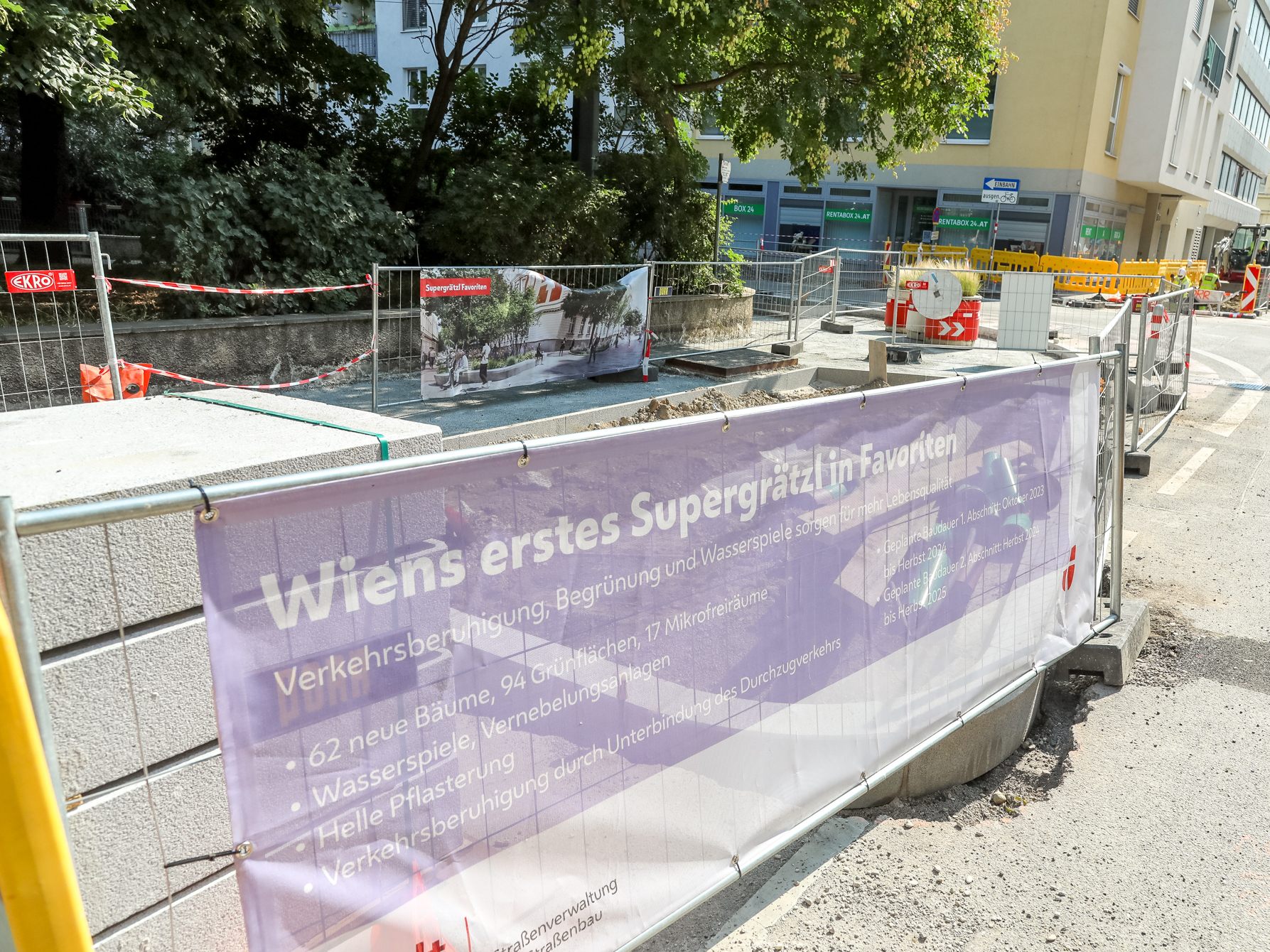 Die Bauarbeiten für Wiens erstes Supergrätzl laufen auf Hochtouren.