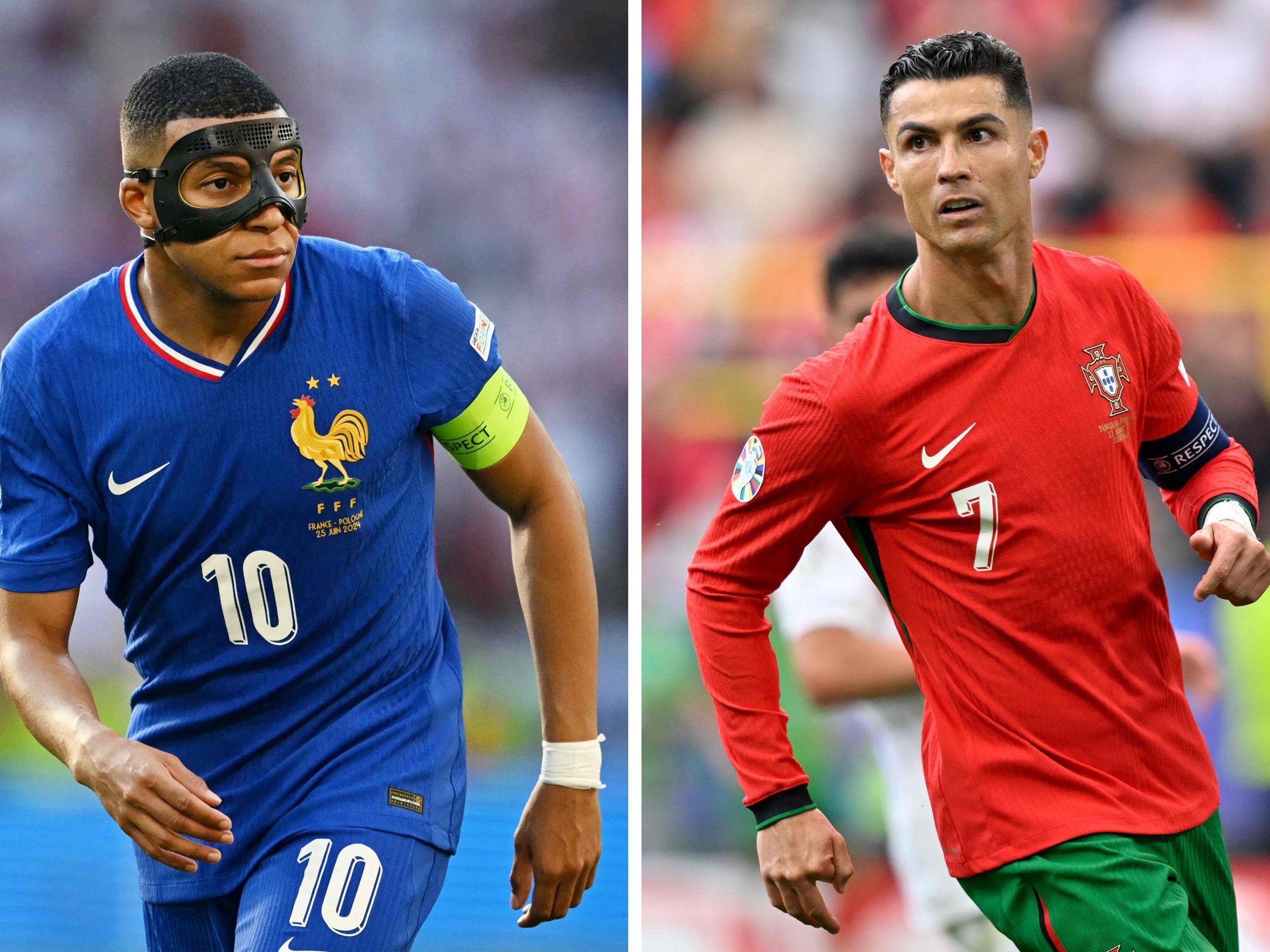 Ronaldo und Mbappe treffen im EM-Viertelfinale aufeinander. Ronaldo und Mbappe treffen im EM-Viertelfinale aufeinander.