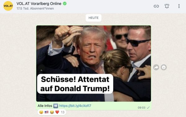 <p>WhatsApp Nachrichten VOL.AT Channel</p>
