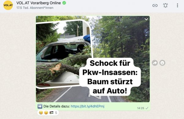 <p>WhatsApp Nachrichten VOL.AT Channel</p>
