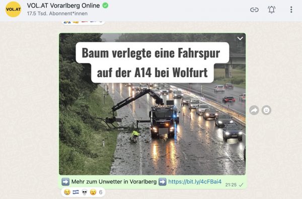 <p>WhatsApp Nachrichten VOL.AT Channel</p>
