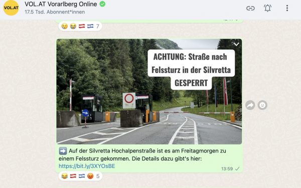 <p>WhatsApp Nachrichten VOL.AT Channel</p>
