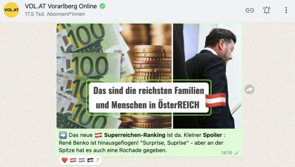 <p>WhatsApp Nachrichten VOL.AT Channel</p>
