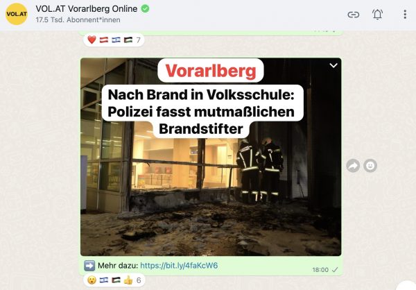 <p>WhatsApp Nachrichten VOL.AT Channel</p>

