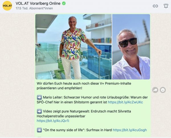 <p>WhatsApp Nachrichten VOL.AT Channel</p>
