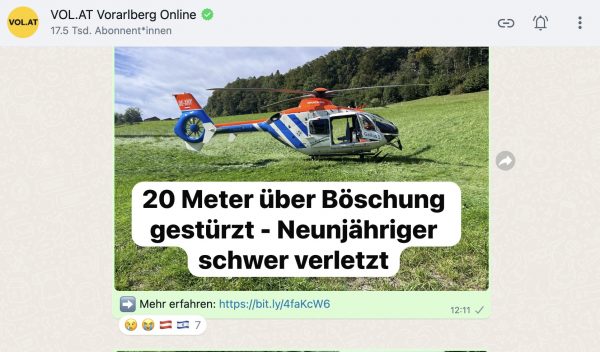 <p>WhatsApp Nachrichten VOL.AT Channel</p>
