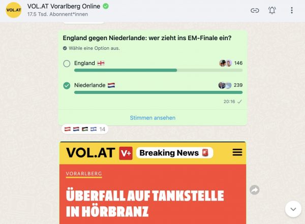 <p>WhatsApp Nachrichten VOL.AT Channel</p>
