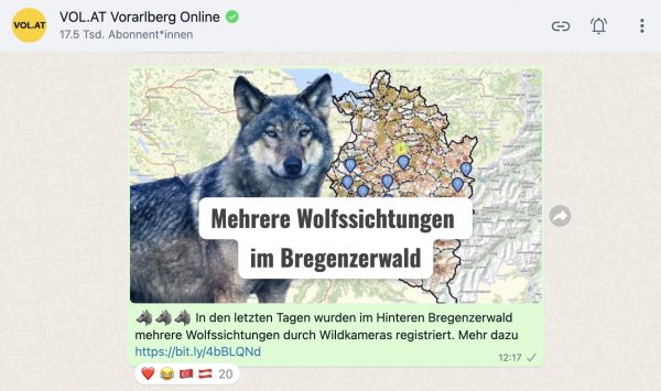 <p>WhatsApp Nachrichten VOL.AT Channel</p>
