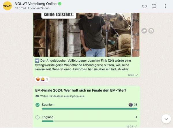 <p>WhatsApp Nachrichten VOL.AT Channel</p>
