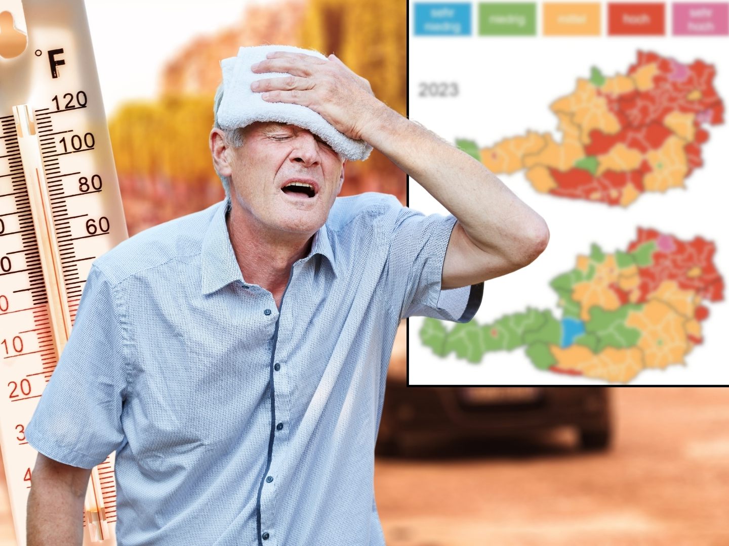 Karte zur Hitzebelastung Österreichs: Immer mehr Hitzerisiko-Bezirke (Symbolbild) Karte zur Hitzebelastung Österreichs: Immer mehr Hitzerisiko-Bezirke (Symbolbild)