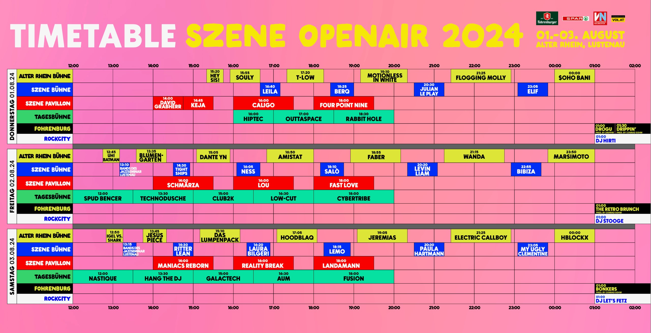 Timetable für das Szene Openair 2024 Timetable für das Szene Openair 2024