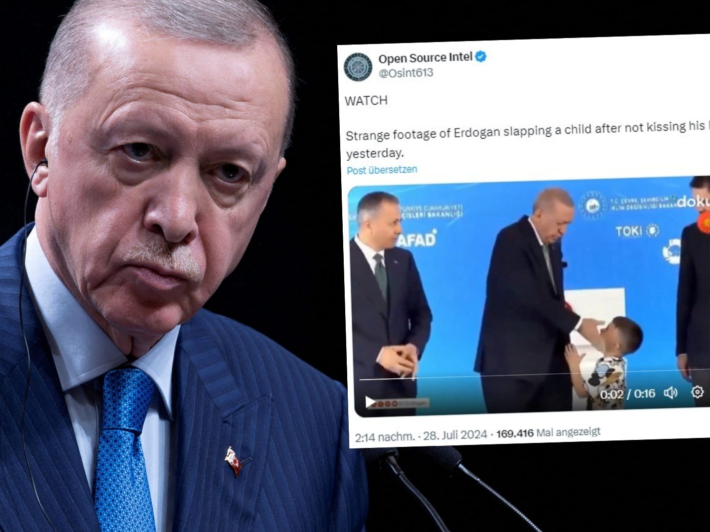 Erdogan ohrfeigt ein Kind. Erdogan ohrfeigt ein Kind.