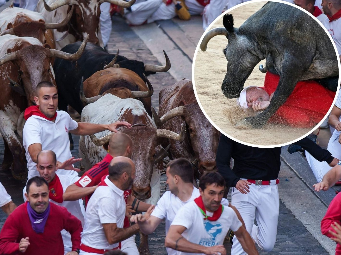 Verletzte Menschen und Tiere bei zweiter Stierhatz in Pamplona.