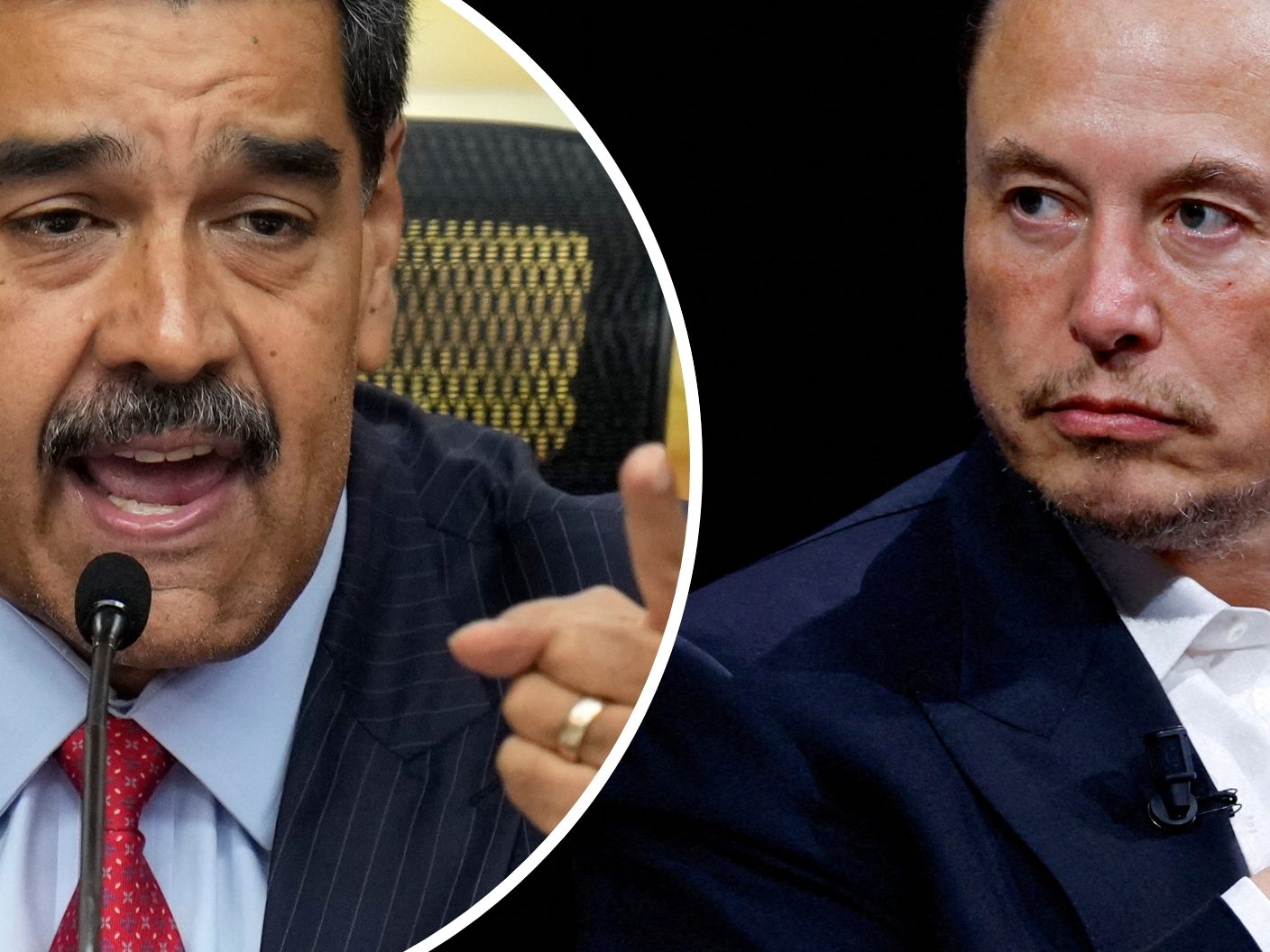 Umstrittener Präsident Maduro (l.) wirft "X"-Eigentümer Elon Musk (r.) "Angriff" auf seine Wiederwahl vor. Umstrittener Präsident Maduro (l.) wirft "X"-Eigentümer Elon Musk (r.) "Angriff" auf seine Wiederwahl vor.