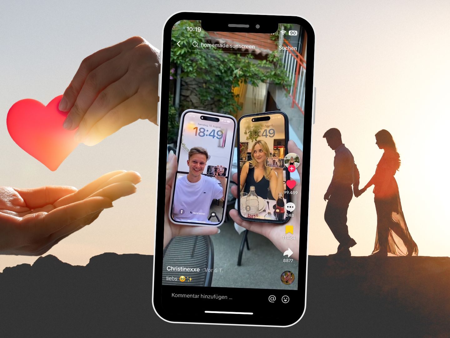 Mit einem einfachen Fototrick können beide Partner gleichzeitig auf einem Bild erscheinen. Mit einem einfachen Fototrick können beide Partner gleichzeitig auf einem Bild erscheinen.