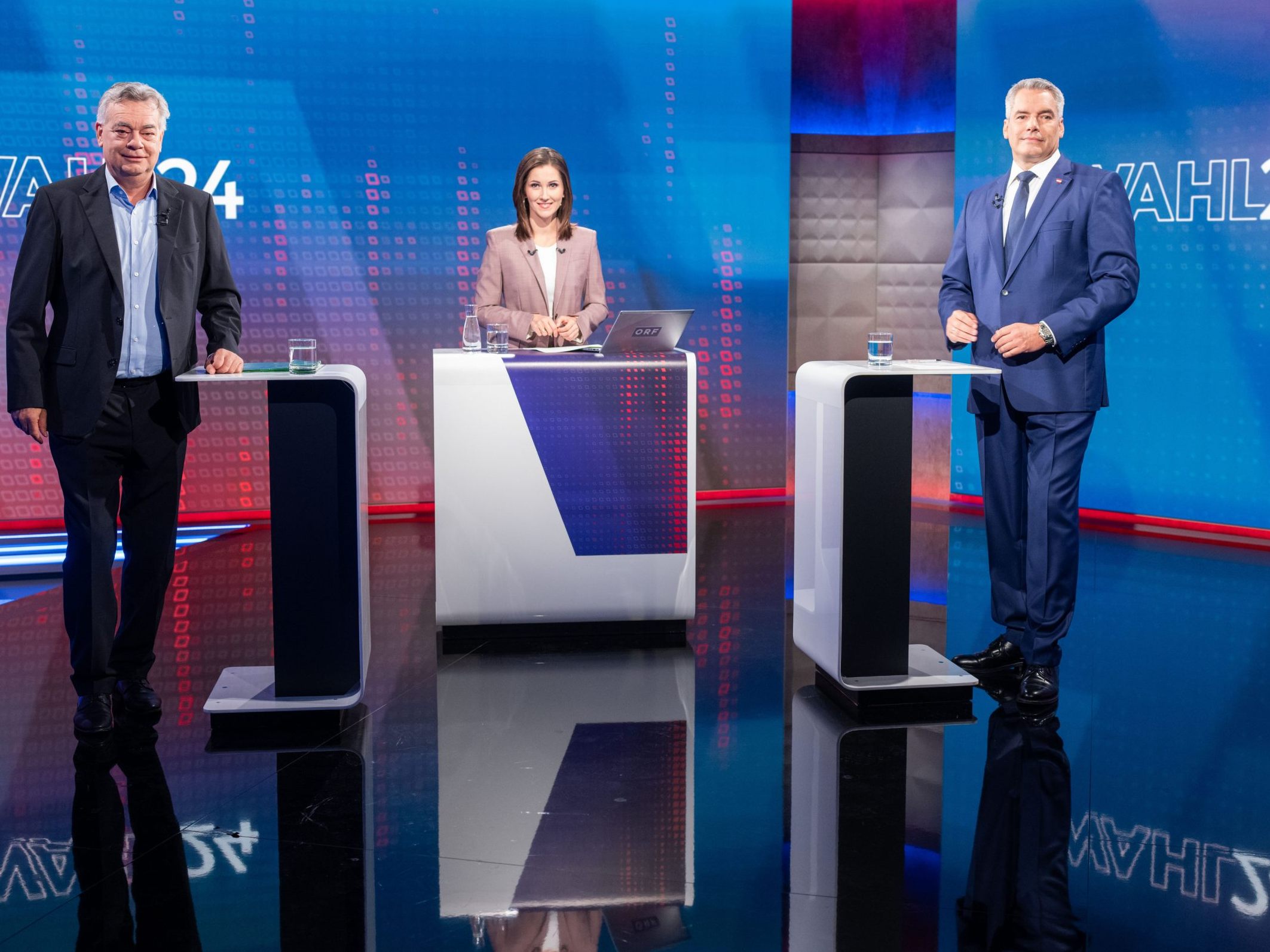 Nehammer und Kogler waren im ORF-Duell zur Nationalratswahl um Abgrenzung bemüht.