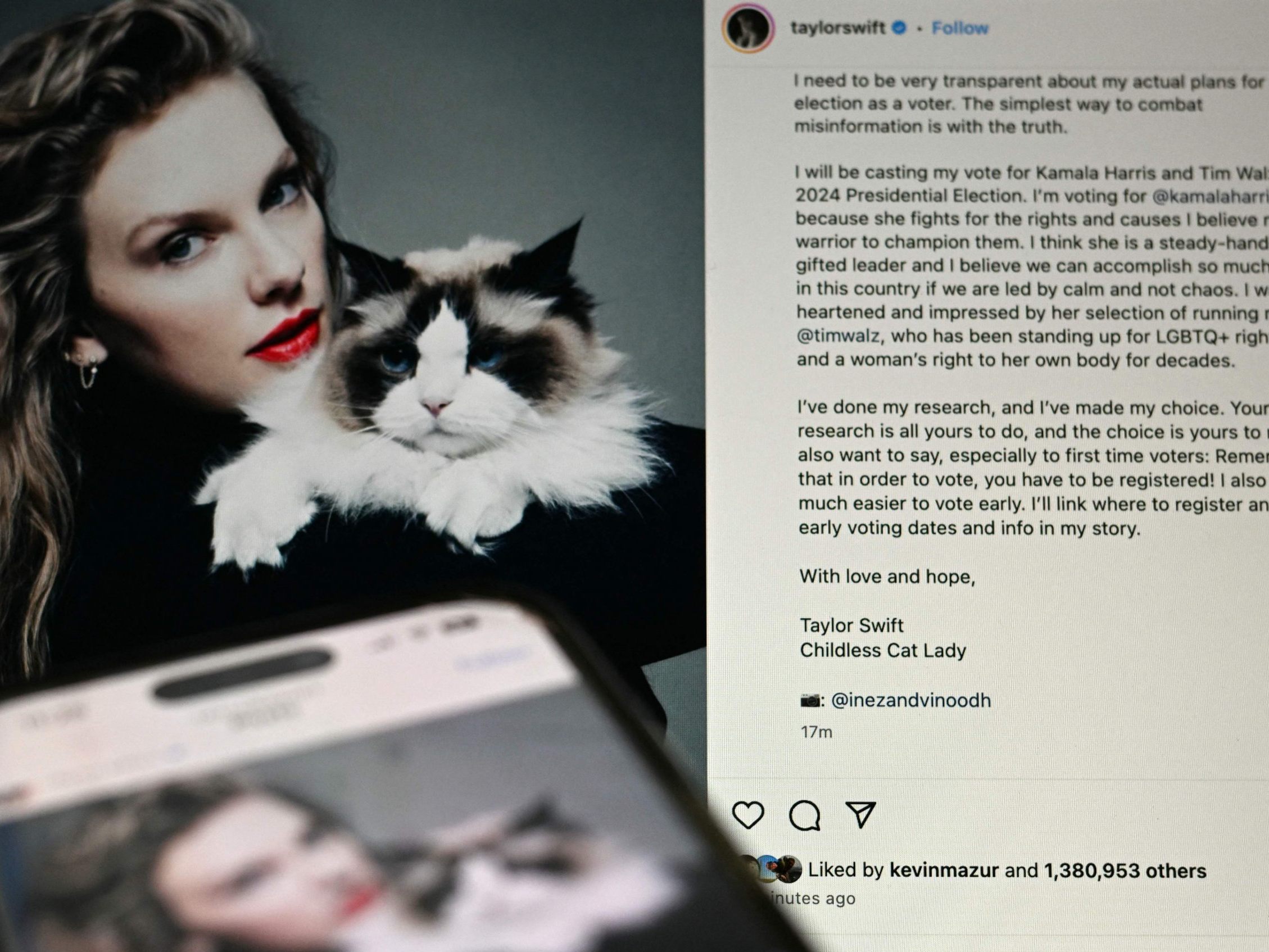 Millionen Likes für Taylor Swifts Harris-Unterstützung.