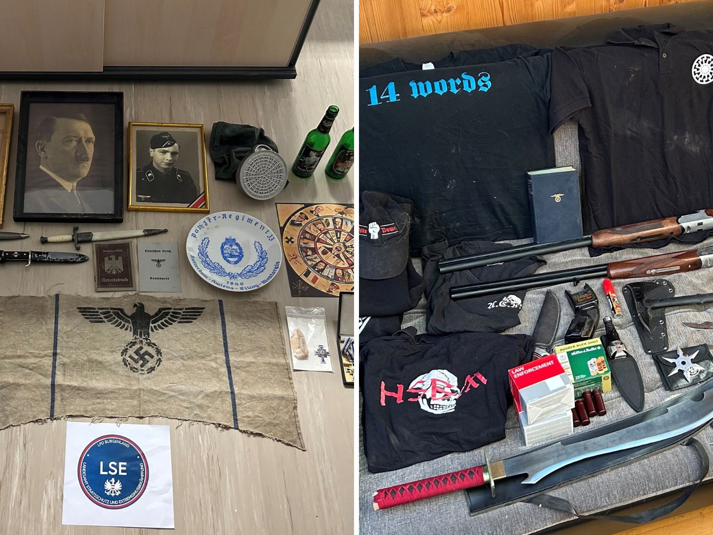 Bei Hausdurchsuchungen wurden mehrere NS-Devotionalien und Waffen sichergestellt.