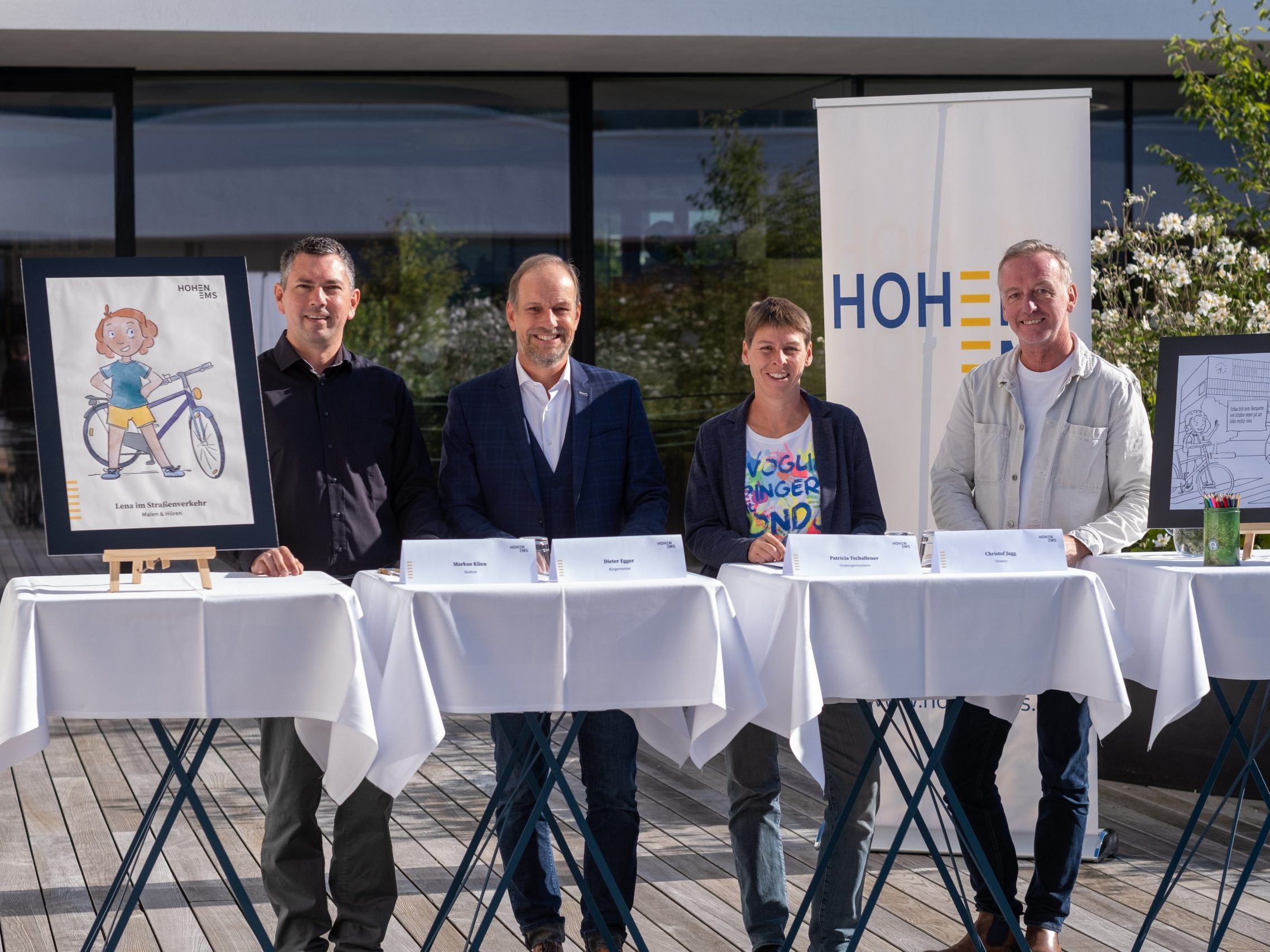 v. l. StR. Markus Klien, Bgm. Dieter Egger, Vize-Bgm. Patricia Tschallener, Direktor Christof Jagg