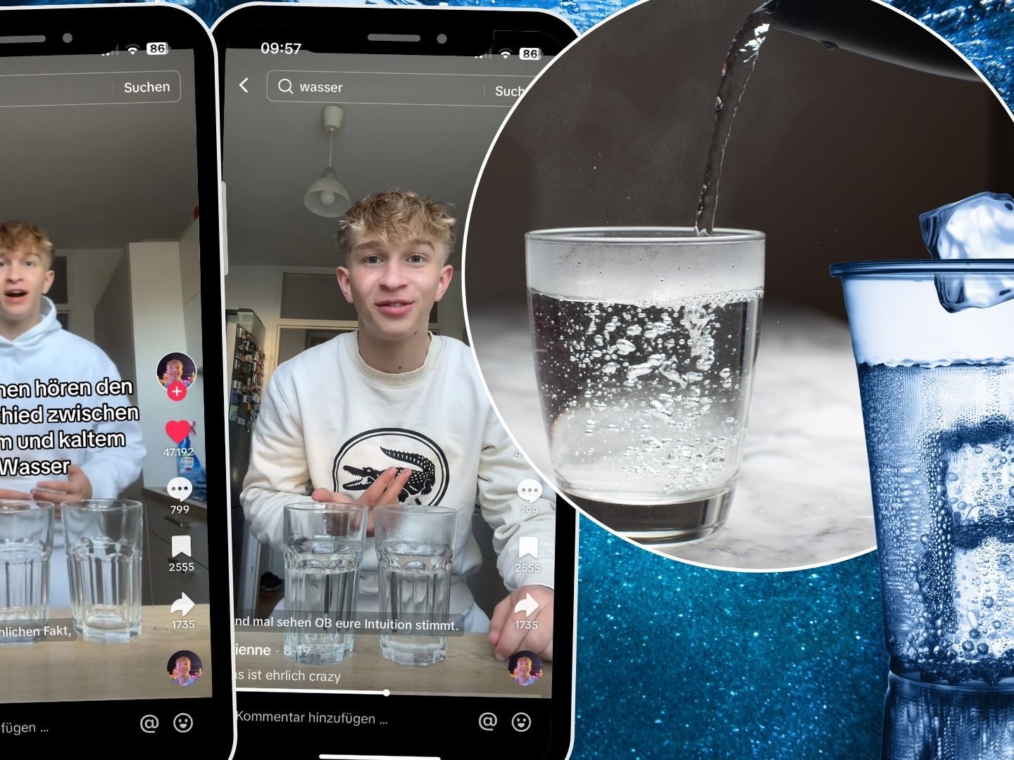 Kann man den Unterschied zwischen heißem und kaltem Wasser hören, wenn es in ein Glas gegossen wird?