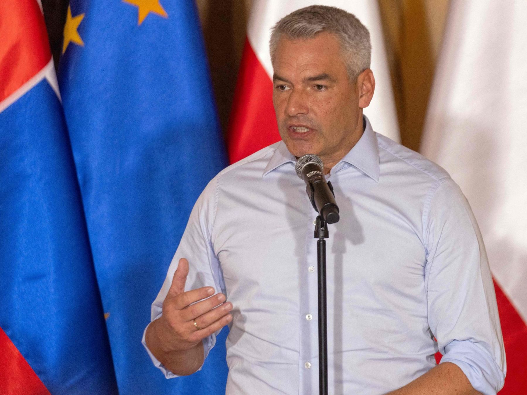 Kanzler Nehammer beim Treffen in Polen am Donnerstag.