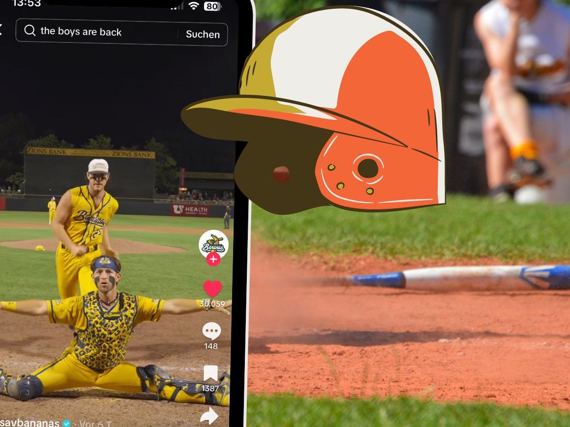 In einem neuen Video tanzen zwei Personen auf einem Baseballfeld der Savannah Bananas zu einem Song aus High School Musical. In einem neuen Video tanzen zwei Personen auf einem Baseballfeld der Savannah Bananas zu einem Song aus High School Musical.