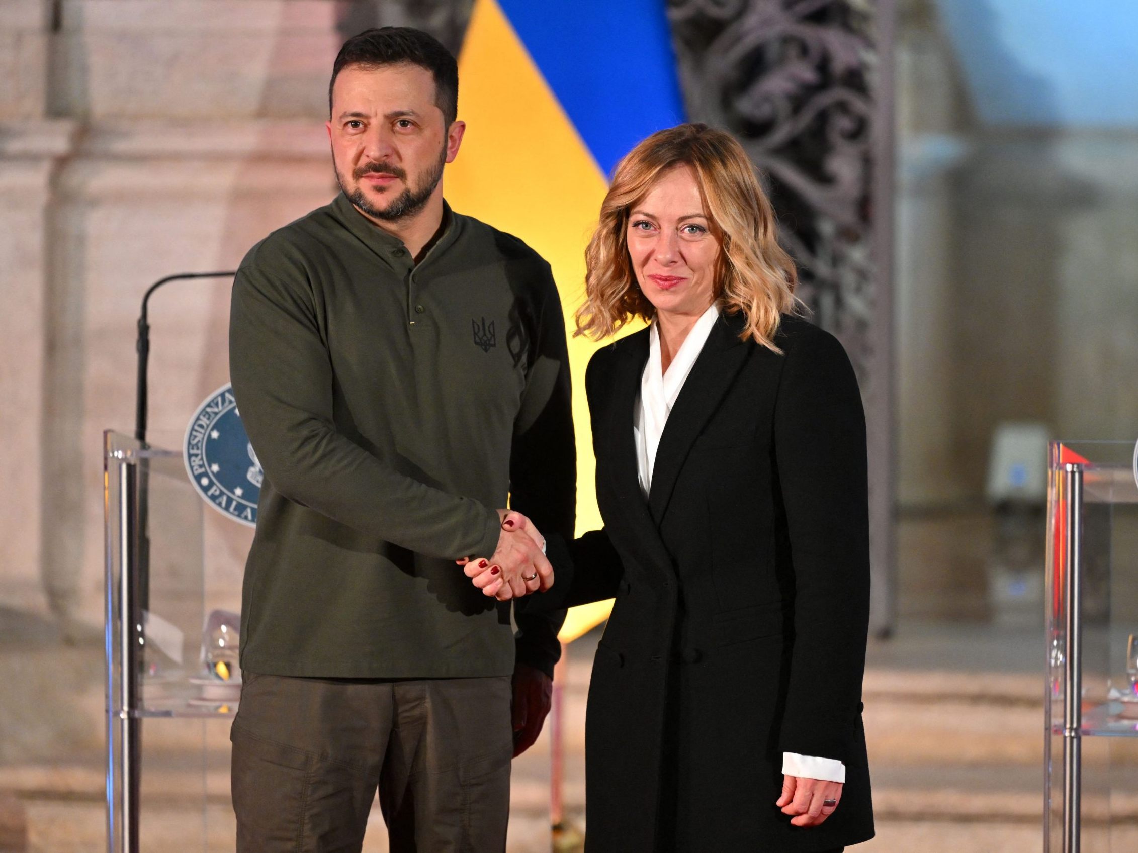 Meloni traf den ukrainischen Präsidenten Selenskyj. Meloni traf den ukrainischen Präsidenten Selenskyj.