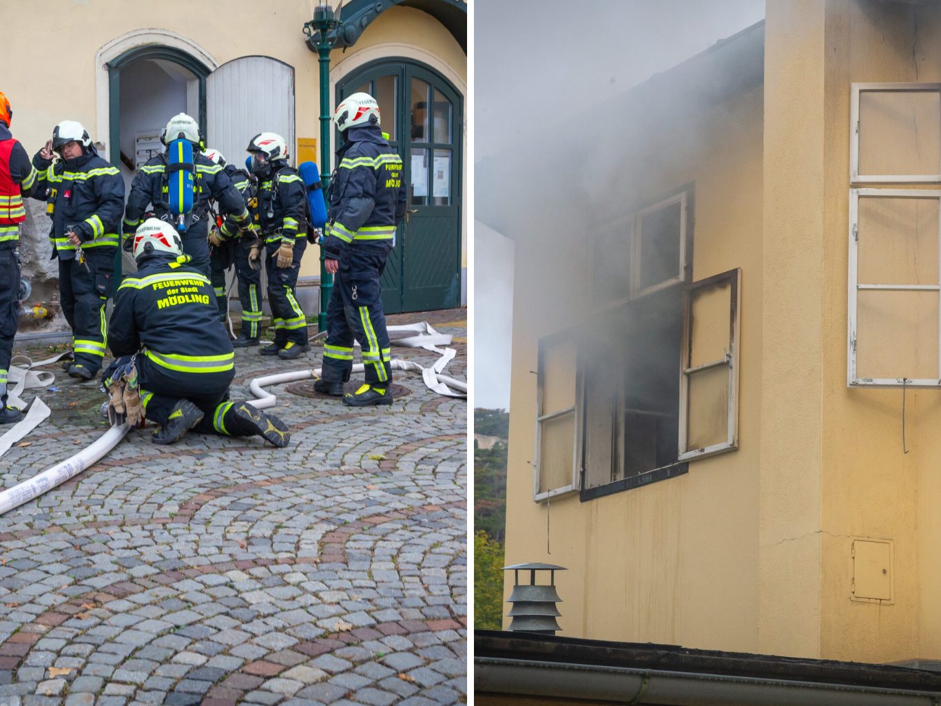 Im alten Feuerwehrhaus in Wien-Mödling kam es zu einem Zimmerbrand.