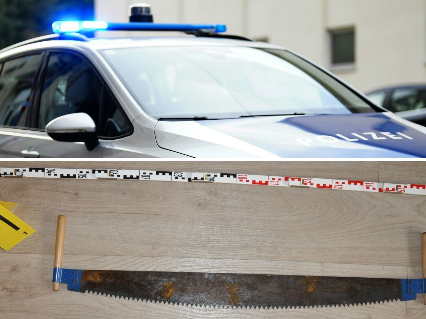 Säge sichergestellt: Niederösterreichs Polizei vermutet Tatwerkzeug.
