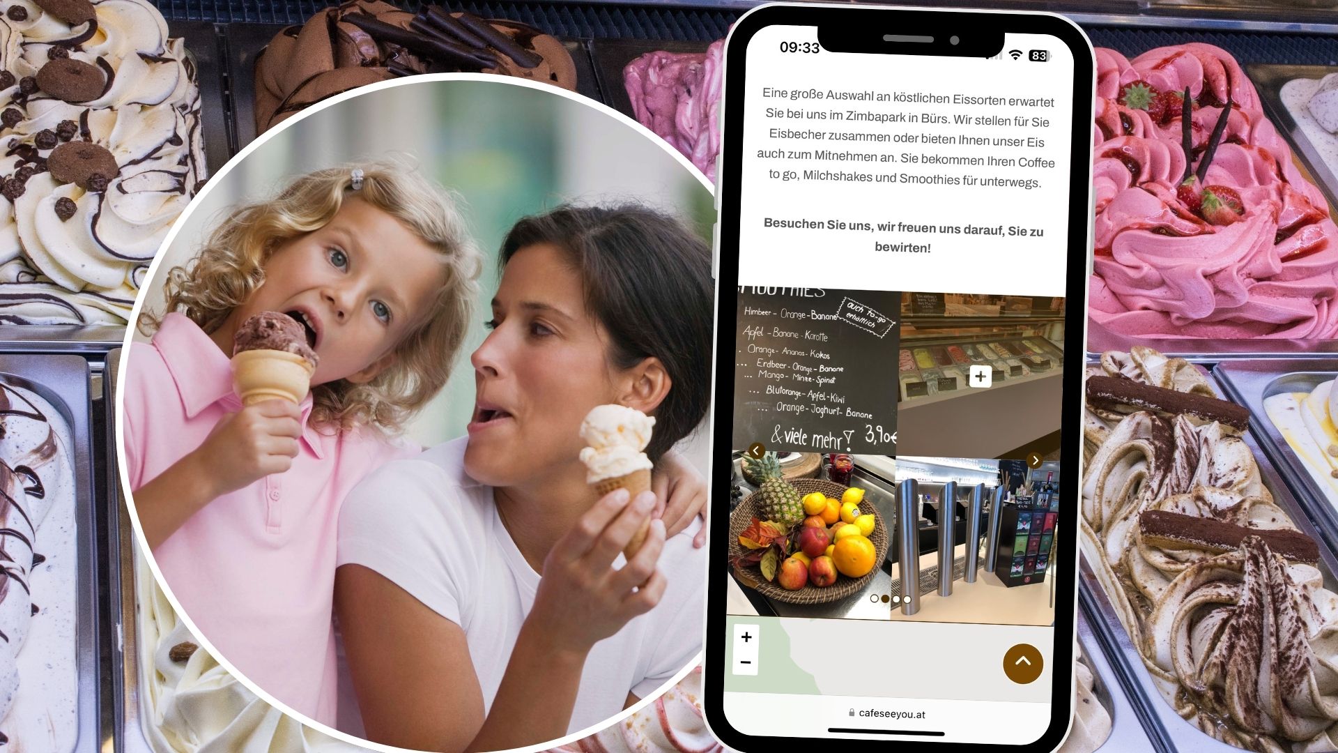 Café See You bietet im Zimbapark in Bürs eine breite Palette an Eisspezialitäten, Smoothies, Shakes und mehr. Café See You bietet im Zimbapark in Bürs eine breite Palette an Eisspezialitäten, Smoothies, Shakes und mehr.