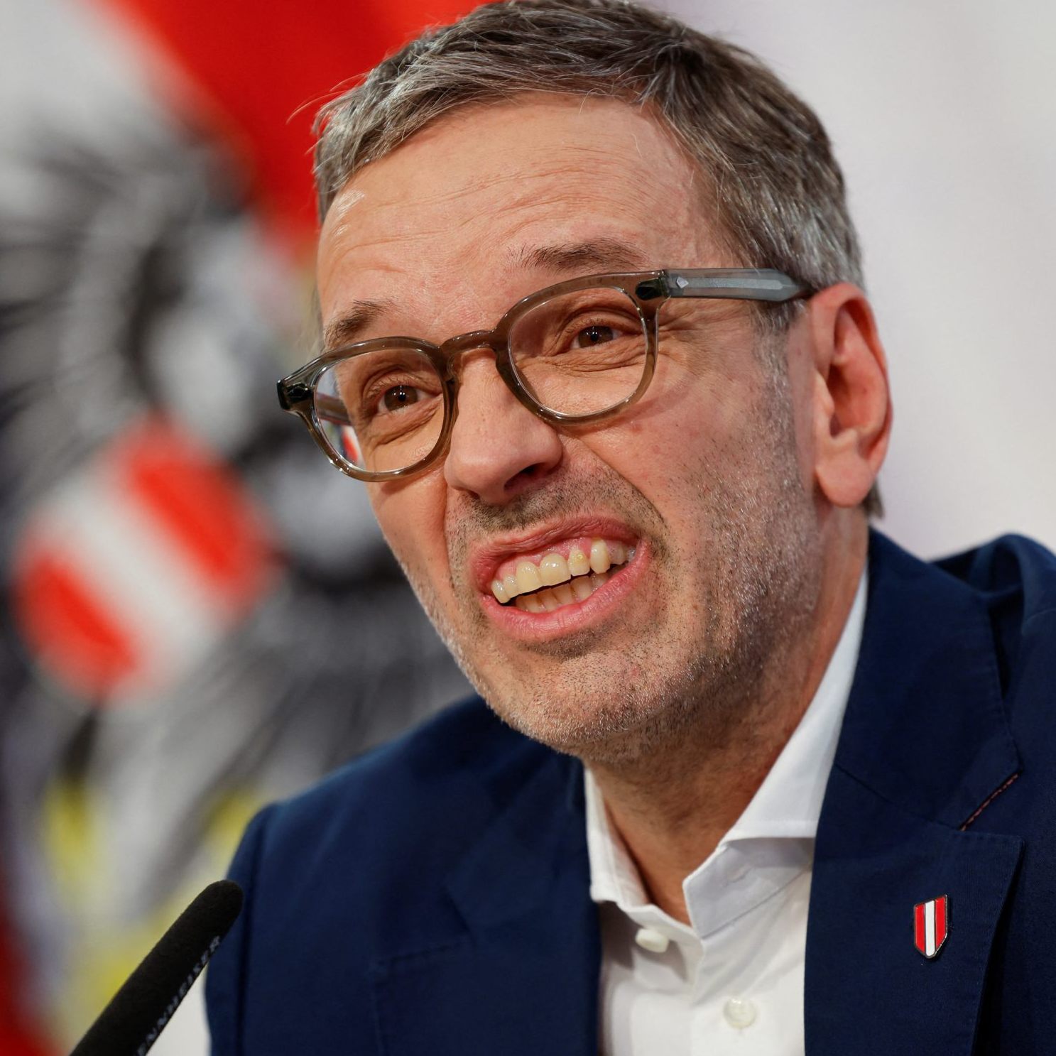 Herbert Kickl bei seinem Pressestatement am Samstag.