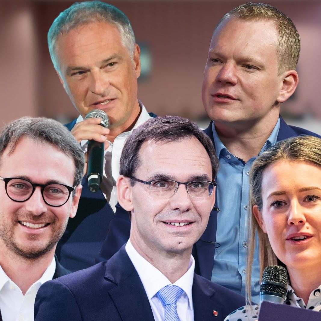 Daniel Zadra (Grüne), Mario Leiter (SPÖ), LH Markus Wallner (ÖVP), Christof Bitschi (FPÖ) und CLaudia Gamon (NEOS).