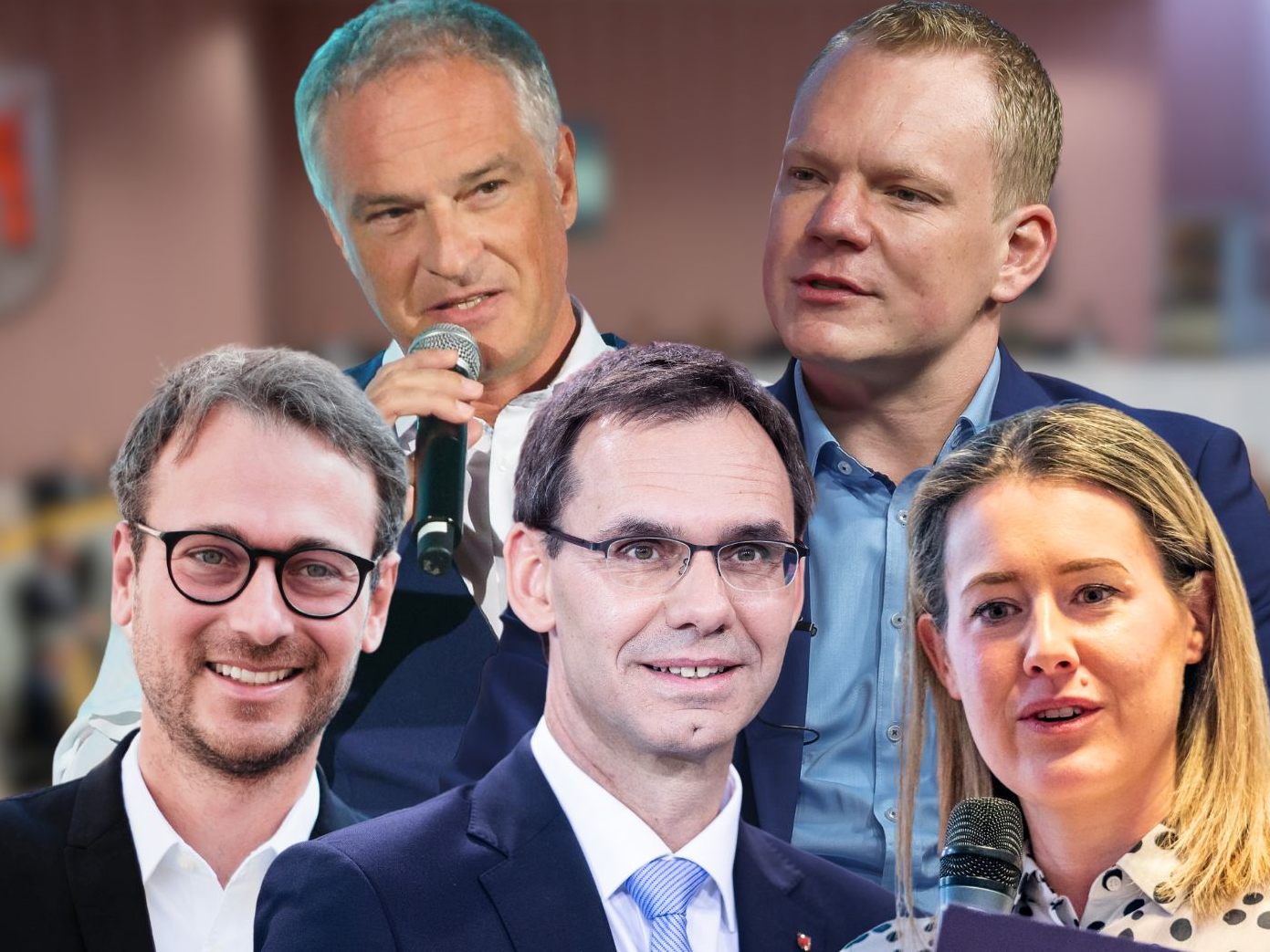 Daniel Zadra (Grüne), Mario Leiter (SPÖ), LH Markus Wallner (ÖVP), Christof Bitschi (FPÖ) und Claudia Gamon (NEOS). Daniel Zadra (Grüne), Mario Leiter (SPÖ), LH Markus Wallner (ÖVP), Christof Bitschi (FPÖ) und Claudia Gamon (NEOS).