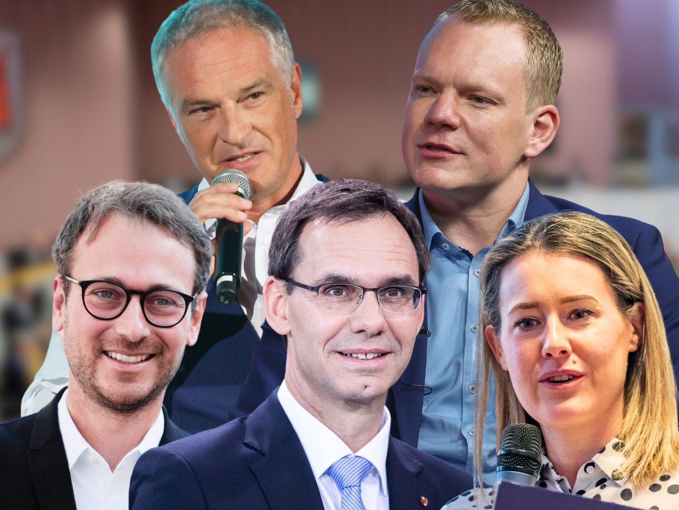 Daniel Zadra (Grüne), Mario Leiter (SPÖ), LH Markus Wallner (ÖVP), Christof Bitschi (FPÖ) und Claudia Gamon (NEOS). Daniel Zadra (Grüne), Mario Leiter (SPÖ), LH Markus Wallner (ÖVP), Christof Bitschi (FPÖ) und Claudia Gamon (NEOS).