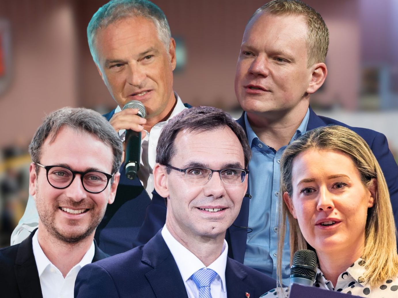Daniel Zadra (Grüne), Mario Leiter (SPÖ), LH Markus Wallner (ÖVP), Christof Bitschi (FPÖ) und Claudia Gamon (NEOS). Daniel Zadra (Grüne), Mario Leiter (SPÖ), LH Markus Wallner (ÖVP), Christof Bitschi (FPÖ) und Claudia Gamon (NEOS).
