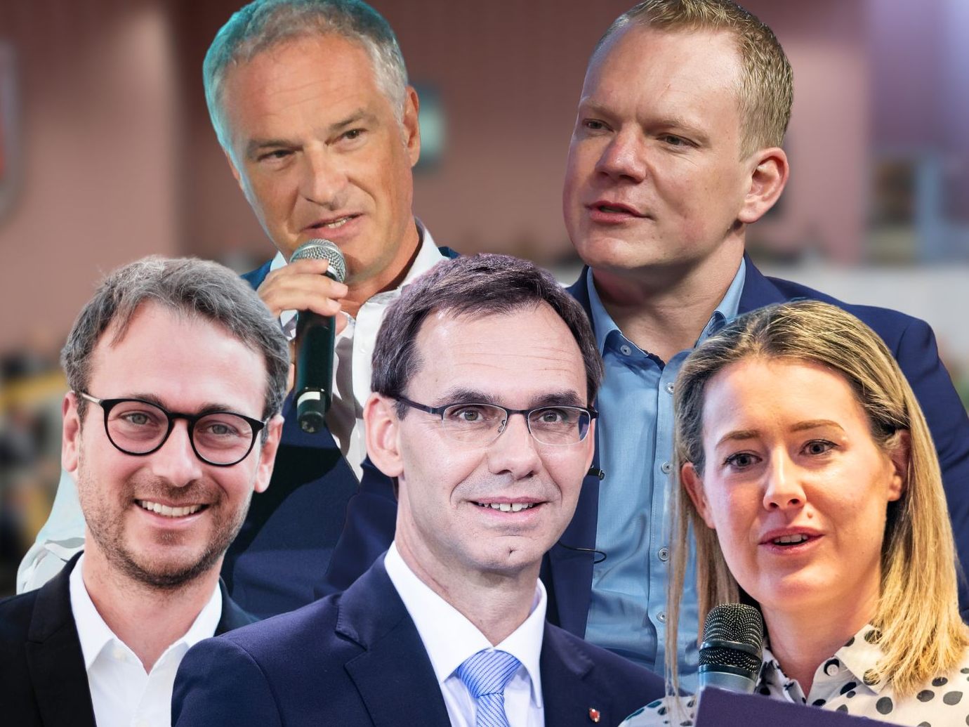 Daniel Zadra (Grüne), Mario Leiter (SPÖ), LH Markus Wallner (ÖVP), Christof Bitschi (FPÖ) und Claudia Gamon (NEOS). Daniel Zadra (Grüne), Mario Leiter (SPÖ), LH Markus Wallner (ÖVP), Christof Bitschi (FPÖ) und Claudia Gamon (NEOS).