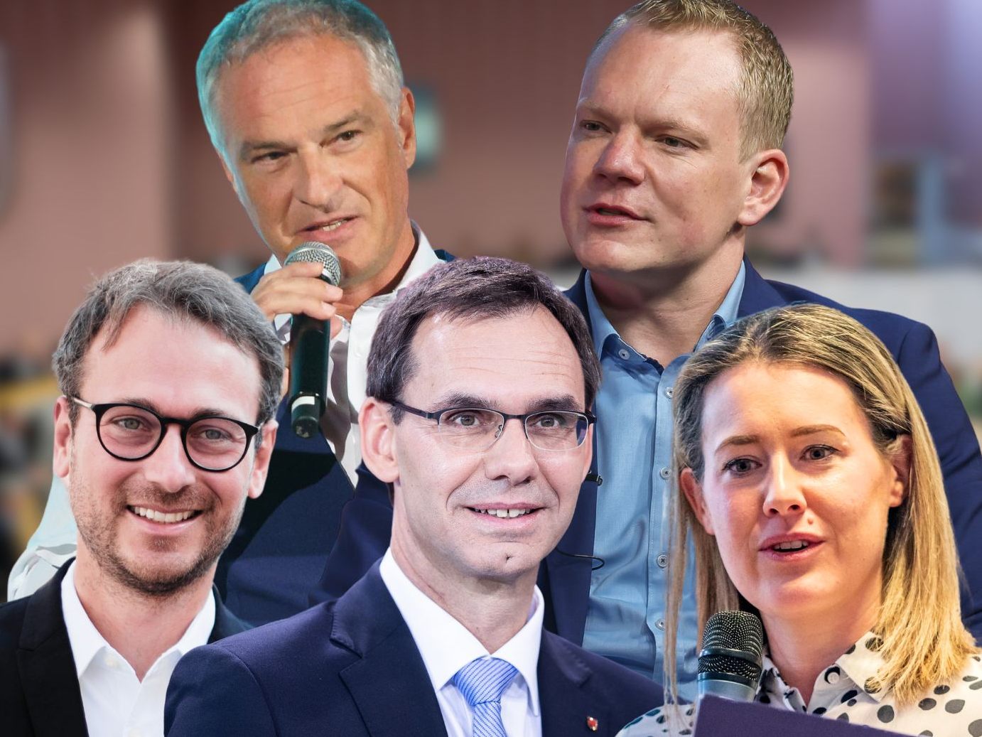 Daniel Zadra (Grüne), Mario Leiter (SPÖ), LH Markus Wallner (ÖVP), Christof Bitschi (FPÖ) und Claudia Gamon (NEOS). Daniel Zadra (Grüne), Mario Leiter (SPÖ), LH Markus Wallner (ÖVP), Christof Bitschi (FPÖ) und Claudia Gamon (NEOS).