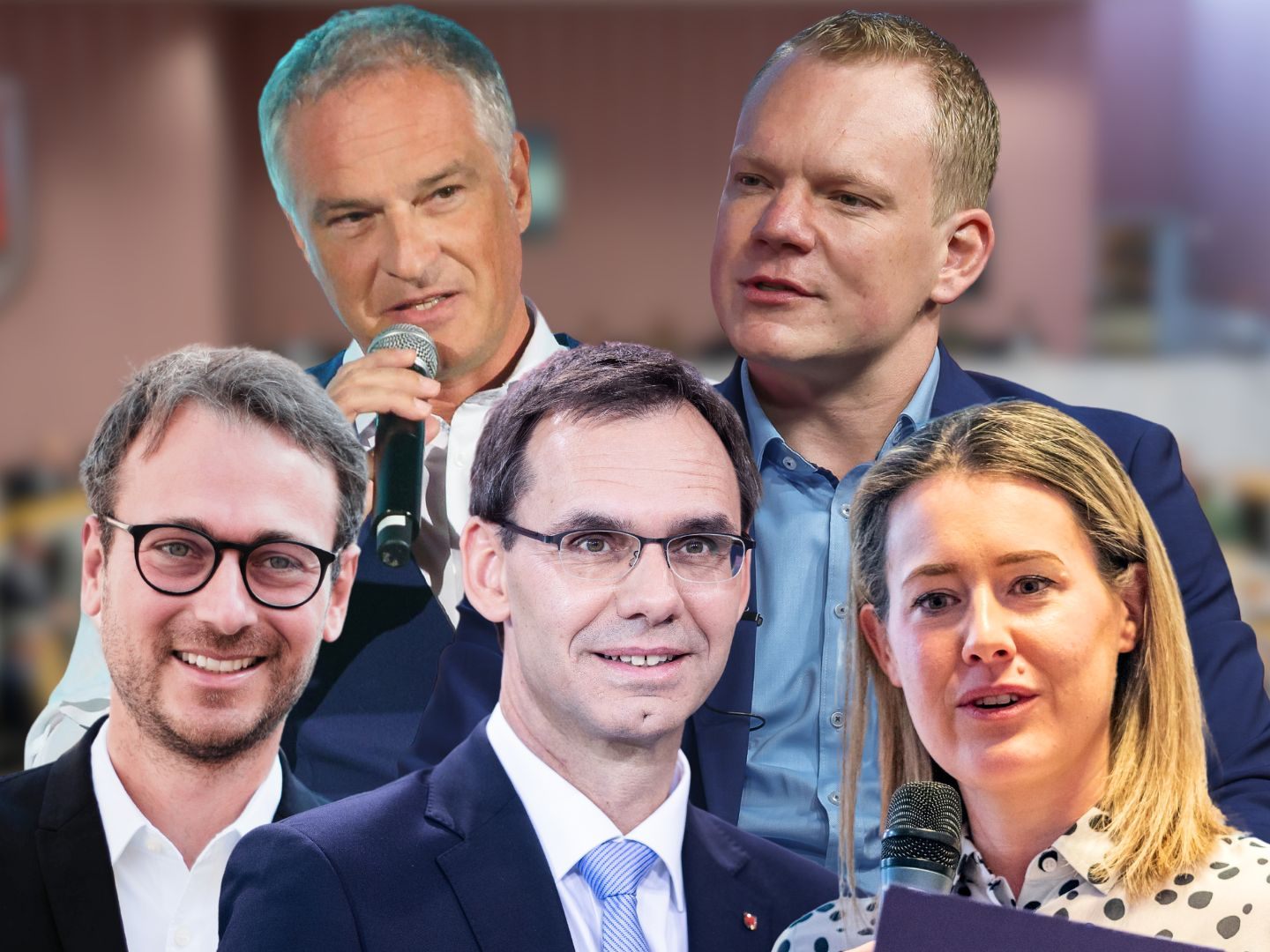 Daniel Zadra (Grüne), Mario Leiter (SPÖ), LH Markus Wallner (ÖVP), Christof Bitschi (FPÖ) und Claudia Gamon (NEOS). Daniel Zadra (Grüne), Mario Leiter (SPÖ), LH Markus Wallner (ÖVP), Christof Bitschi (FPÖ) und Claudia Gamon (NEOS).