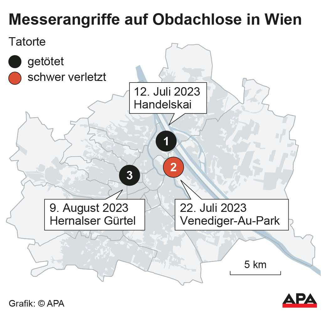 Karte Wien, Tatorte; Die Auslieferung der APA-Grafiken als Embed-Code ist ausschlie§lich Kunden mit einer gltigen Vereinbarung fr Grafik-Pauschalierung vorbehalten. Dabei inkludiert sind automatisierte Schrift- und Farbanpassungen an die jeweilige CI. Fr weitere Informationen wenden Sie sich bitte an unser Grafik-Team unter grafik@apa.at. GRAFIK 1562-24, 88 x 85 mm Karte Wien, Tatorte; Die Auslieferung der APA-Grafiken als Embed-Code ist ausschlie§lich Kunden mit einer gltigen Vereinbarung fr Grafik-Pauschalierung vorbehalten. Dabei inkludiert sind automatisierte Schrift- und Farbanpassungen an die jeweilige CI. Fr weitere Informationen wenden Sie sich bitte an unser Grafik-Team unter grafik@apa.at. GRAFIK 1562-24, 88 x 85 mm