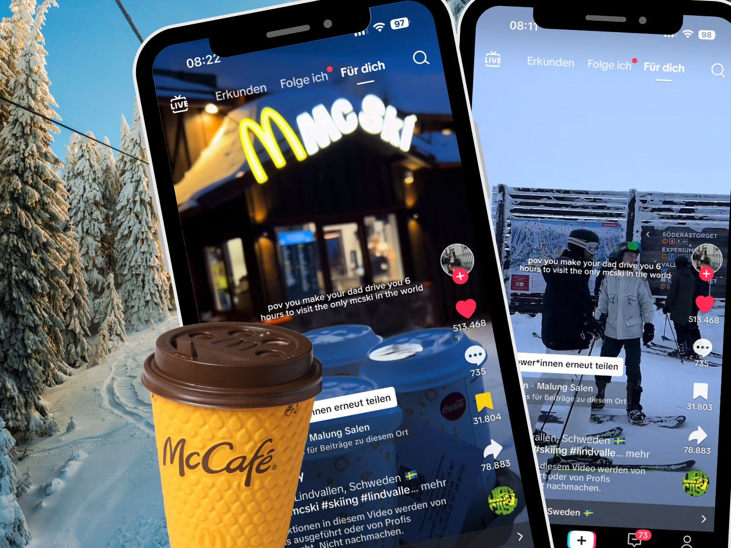 In Lindvallen, Schweden, befindet sich der weltweit einzigartige „McSki“ – ein McDonald's-Restaurant. In Lindvallen, Schweden, befindet sich der weltweit einzigartige „McSki“ – ein McDonald's-Restaurant.