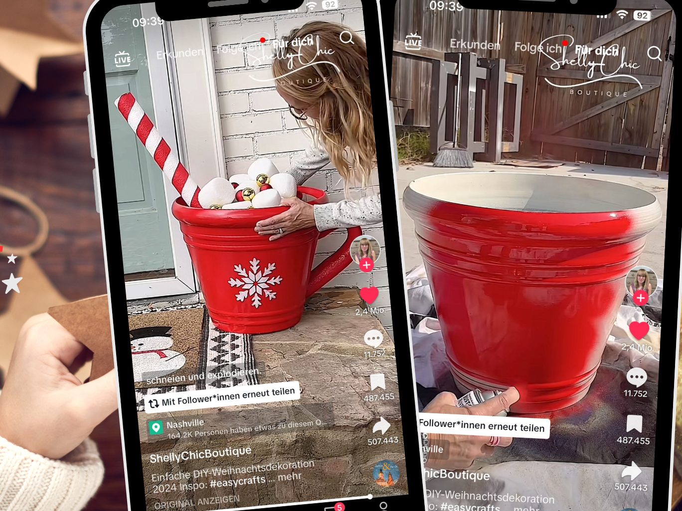 Ein TikTok-Video zeigt, wie ein Blumentopf kreativ in eine Kakaotasse mit Marshmallows verwandelt wird.